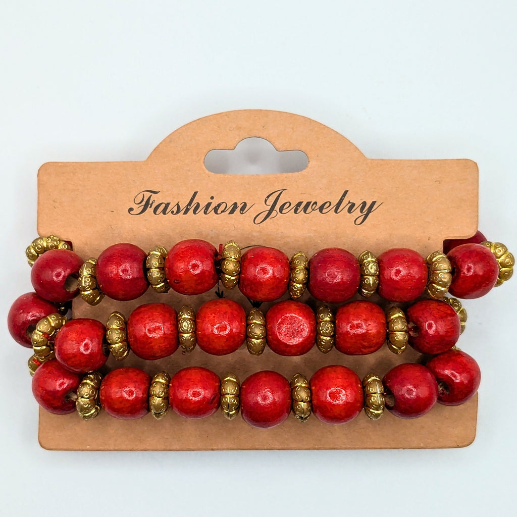 Red Beaded Bracelets for Women Jewelry Boho Beaded 3 Stacked Set image 3