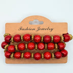 Red Beaded Bracelets for Women Jewelry Boho Beaded 3 Stacked Set image 3