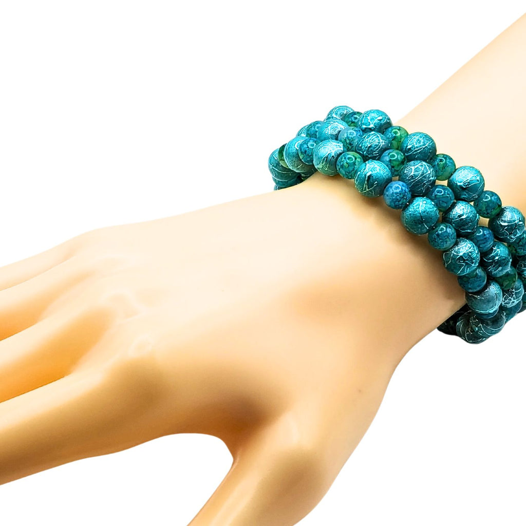 3 Layer Teal Beaded Cuff Bracelet image 1