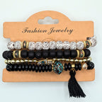 Black Beaded Bracelets for Women Jewelry Boho Beaded 4 Stacked Set image 2