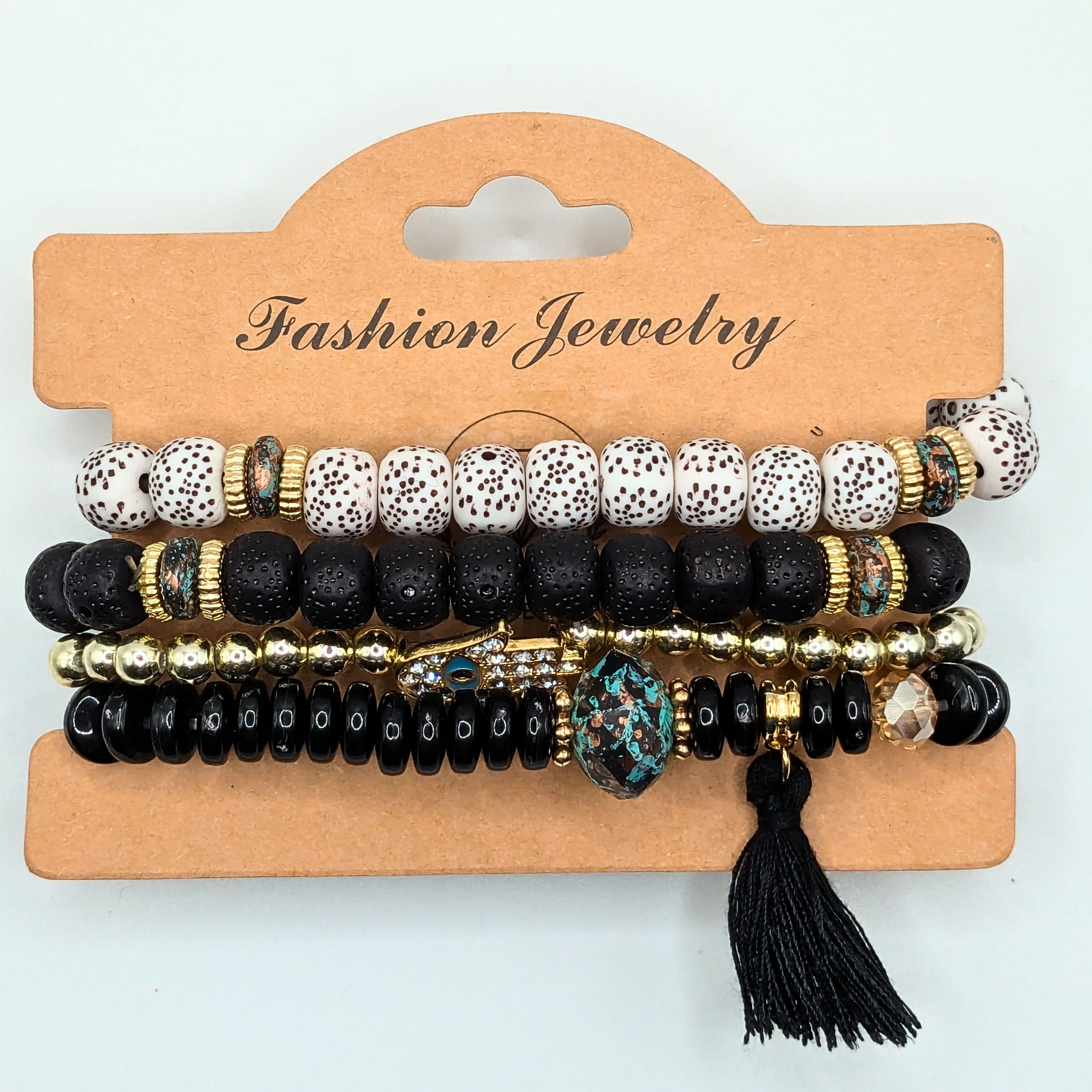 Black Beaded Bracelets for Women Jewelry Boho Beaded 4 Stacked Set image 2