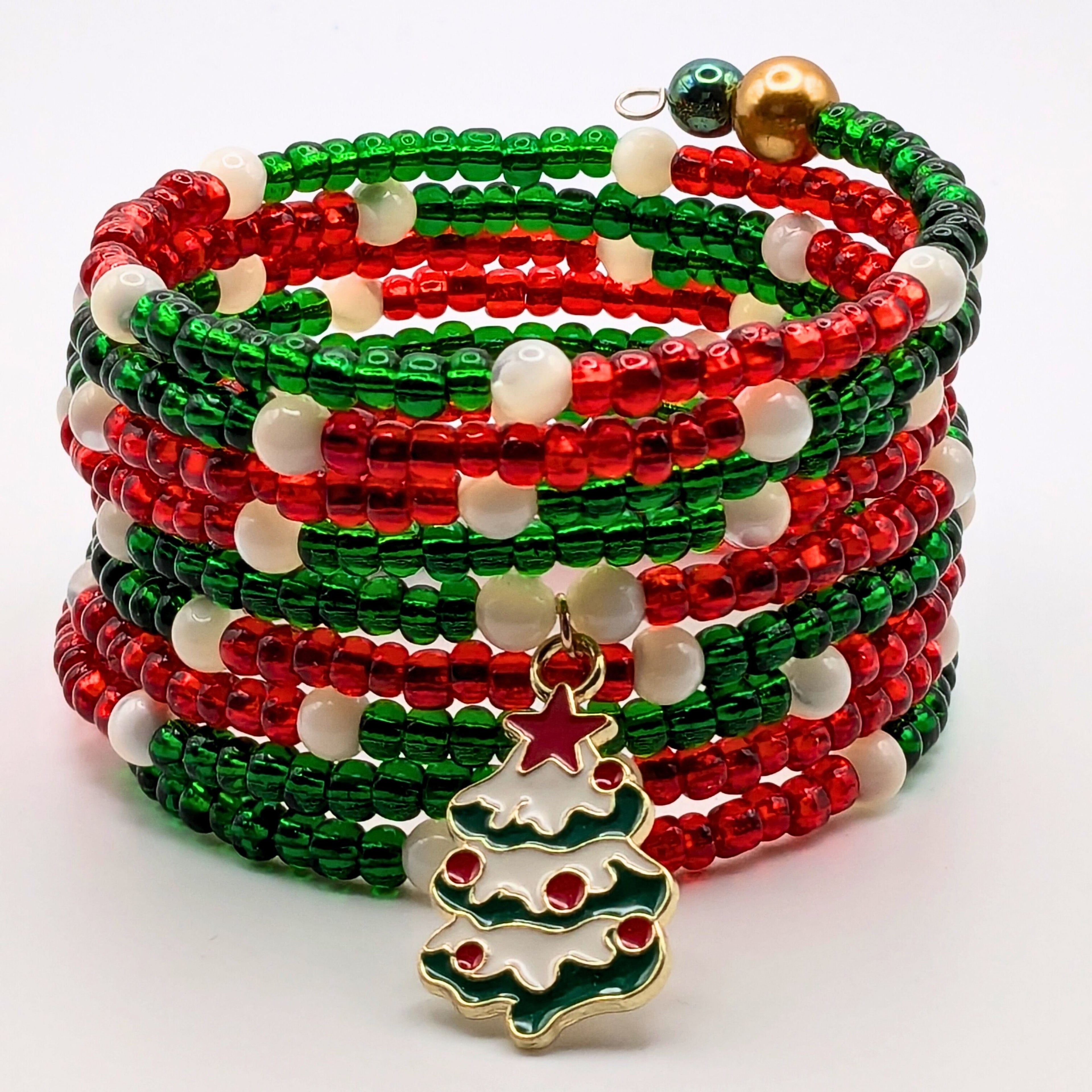 Super Chunky Christmas Beaded Wrap Cuff Bracelet image 0
