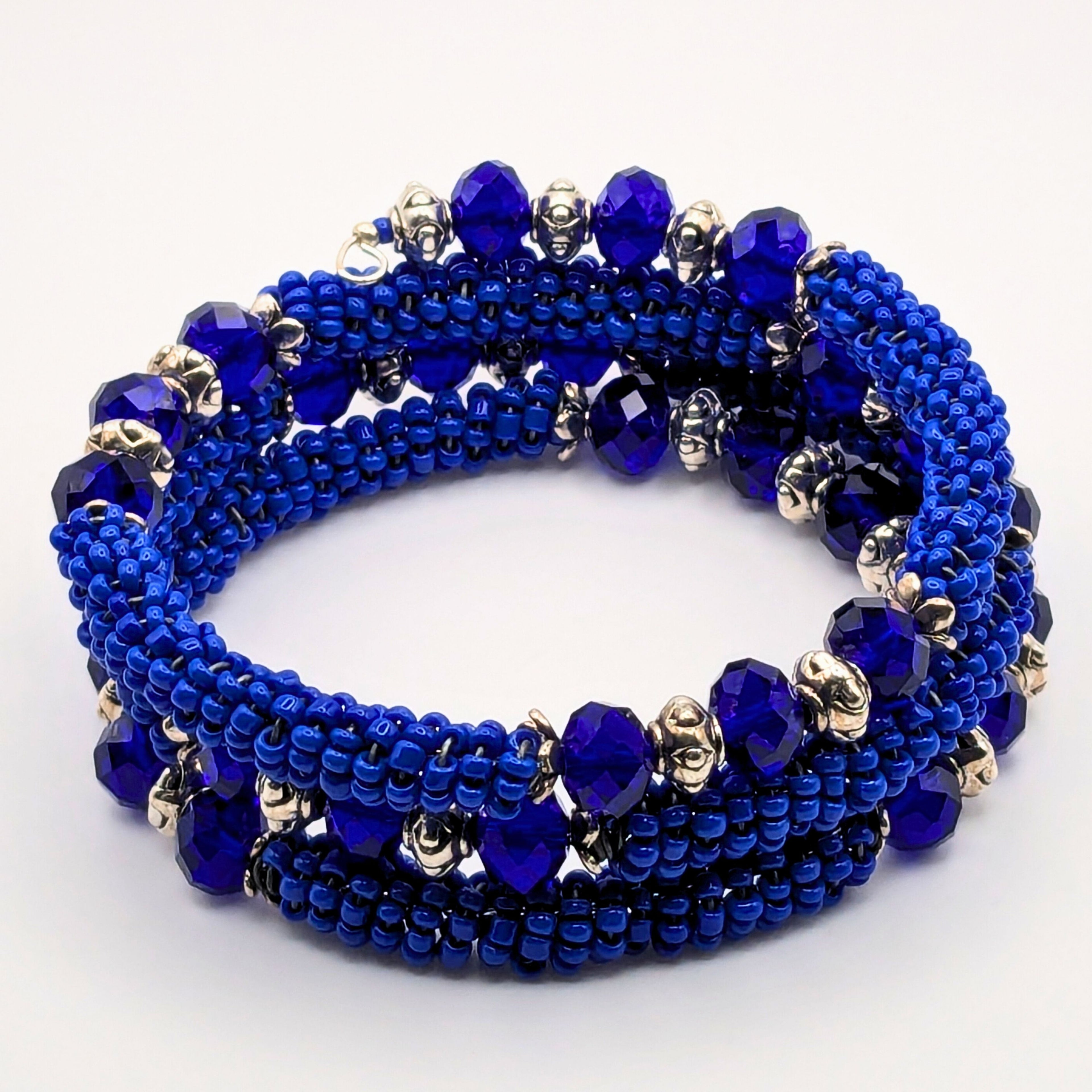 Cobalt Blue Beaded Wrap Cuff Bracelet image 3