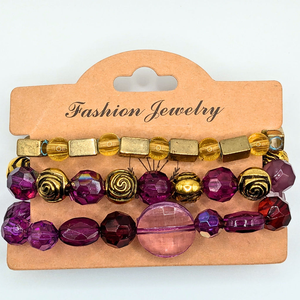 Purple Beaded Bracelets for Women Jewelry Boho Beaded 3 Stacked Set image 2