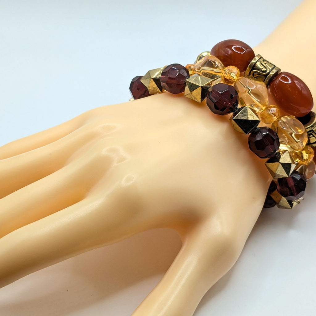 Brown Beaded Bracelets for Women Jewelry Boho Beaded 3 Stacked Set image 1
