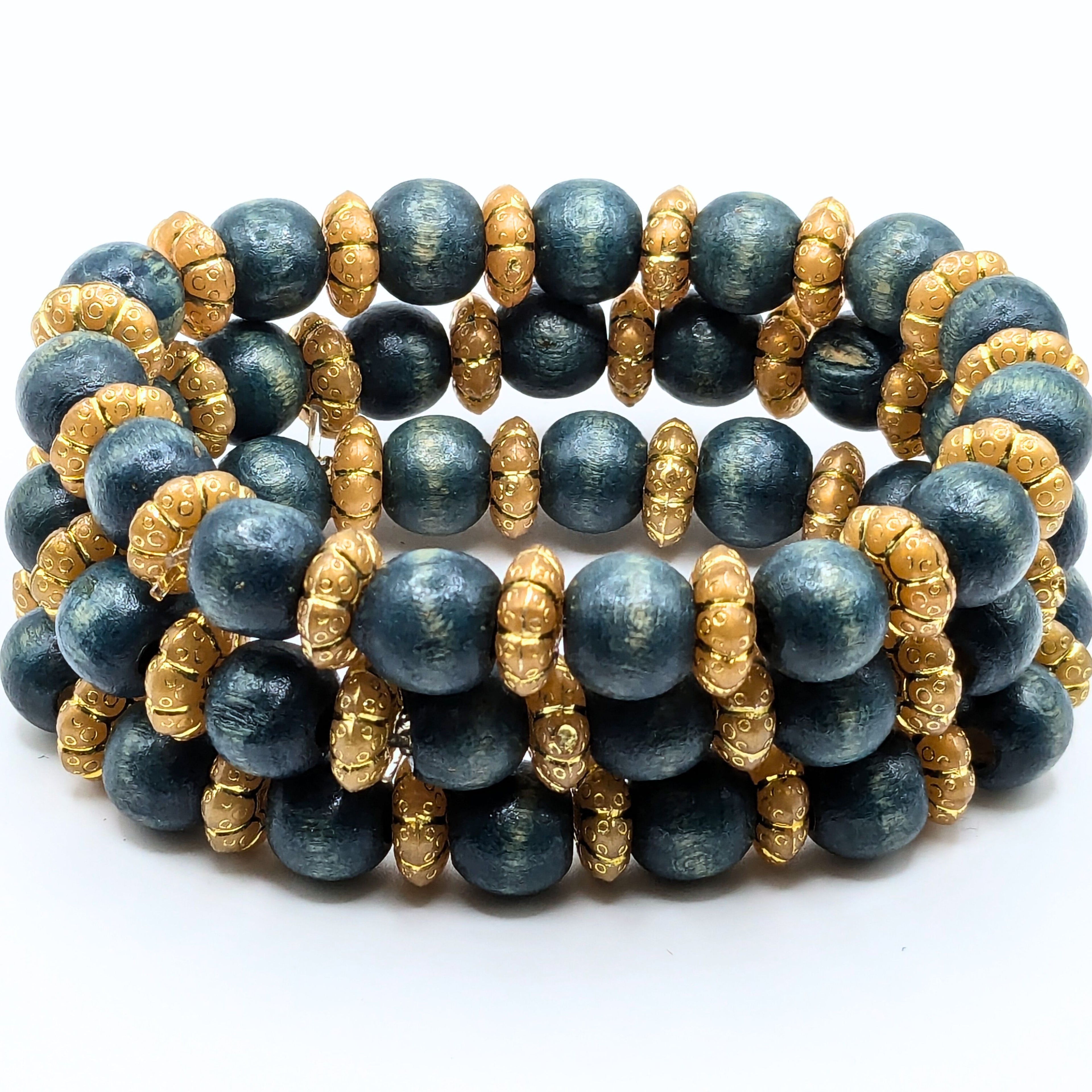 Deep Teal Beaded Bracelets for Women Jewelry Boho Beaded 3 Stacked Set image 1