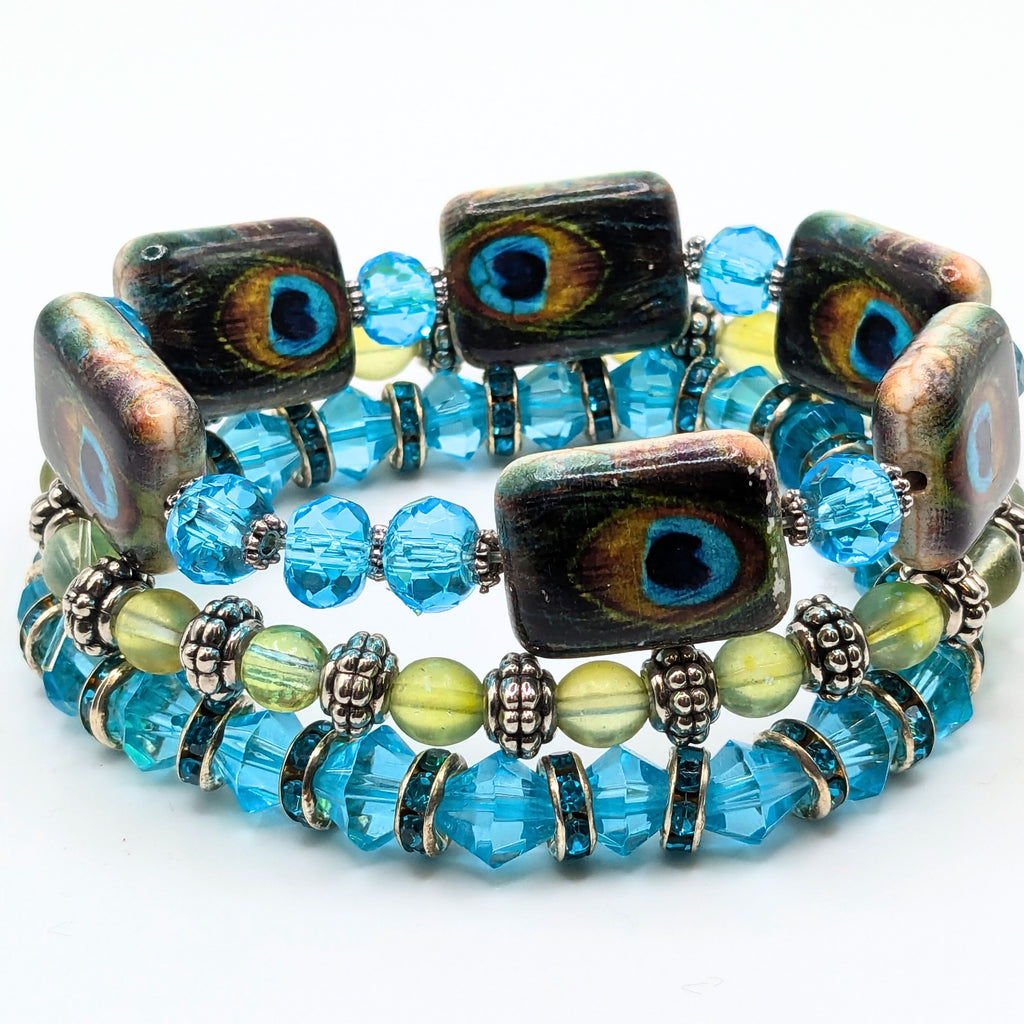 Peacock Beaded Bracelets for Women Jewelry Boho Beaded 3 Stacked Set image 1