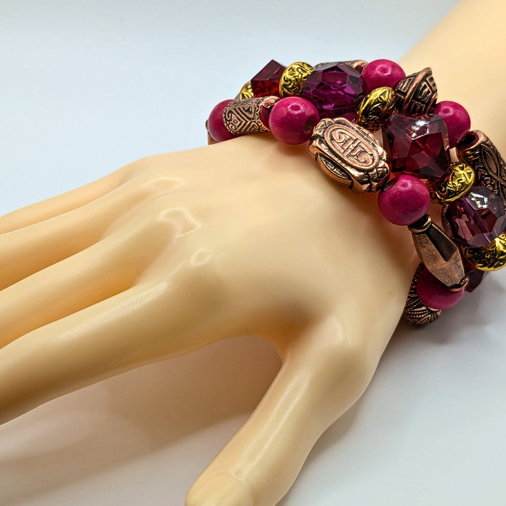Hot Pink Beaded Bracelets for Women Jewelry Boho Beaded 3 Stacked Set image 1