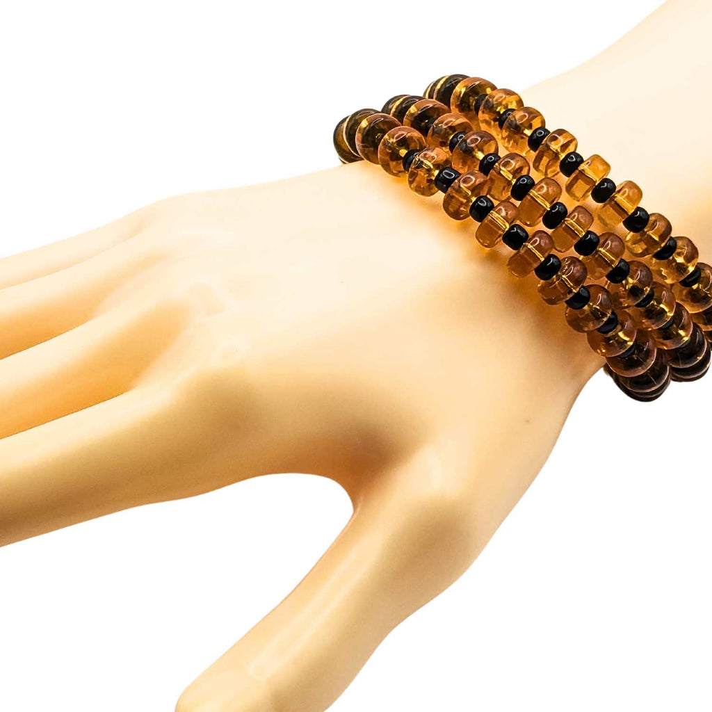Black And Honey Beaded Cuff Bracelet image 1
