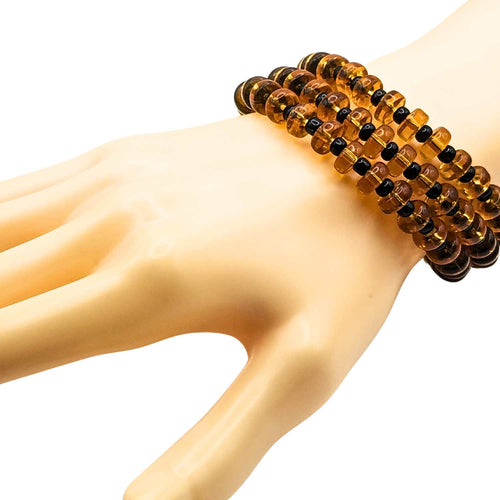 Black And Honey Beaded Cuff Bracelet image 1