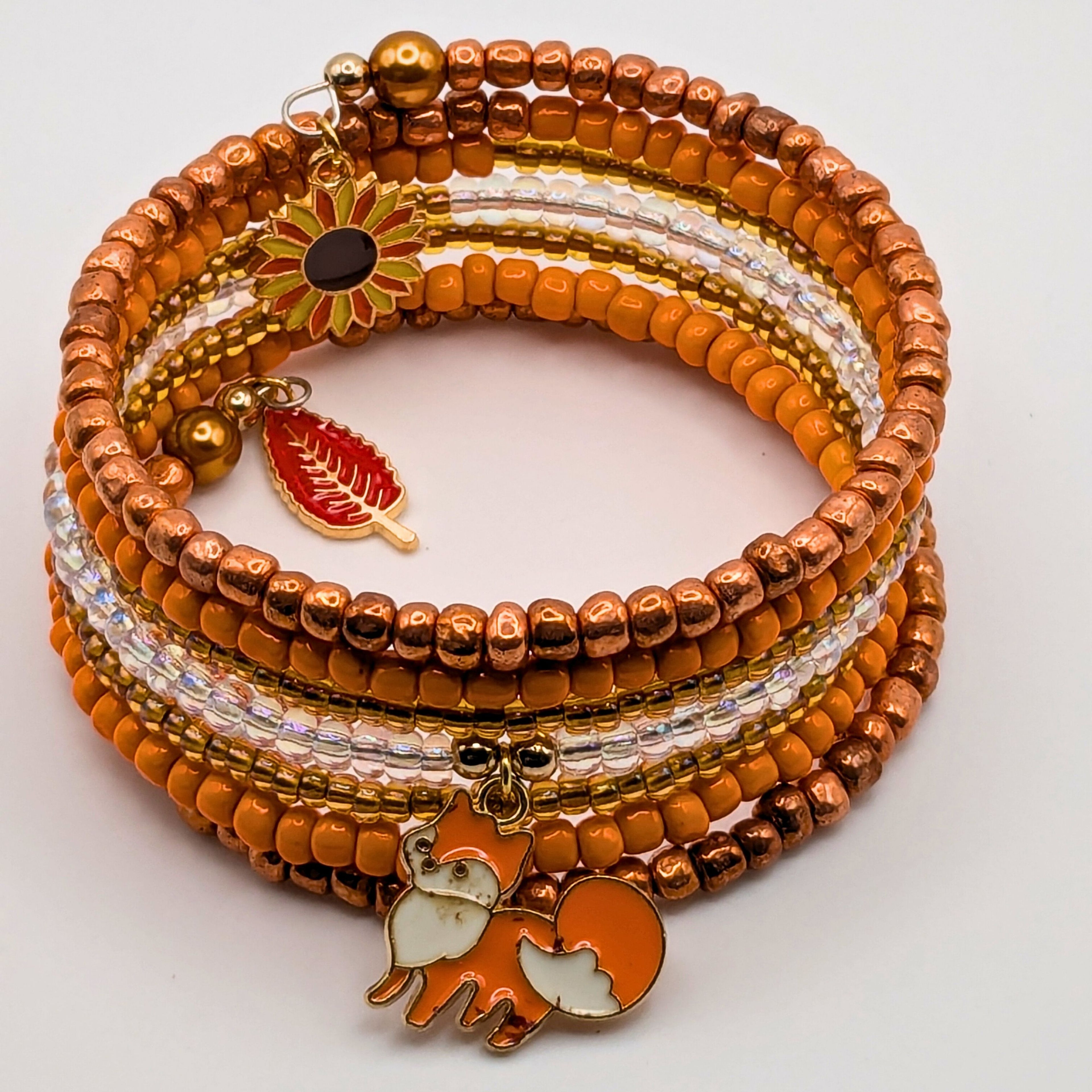 Beaded Cuff Bracelet With Orange Fox And Flower image 3