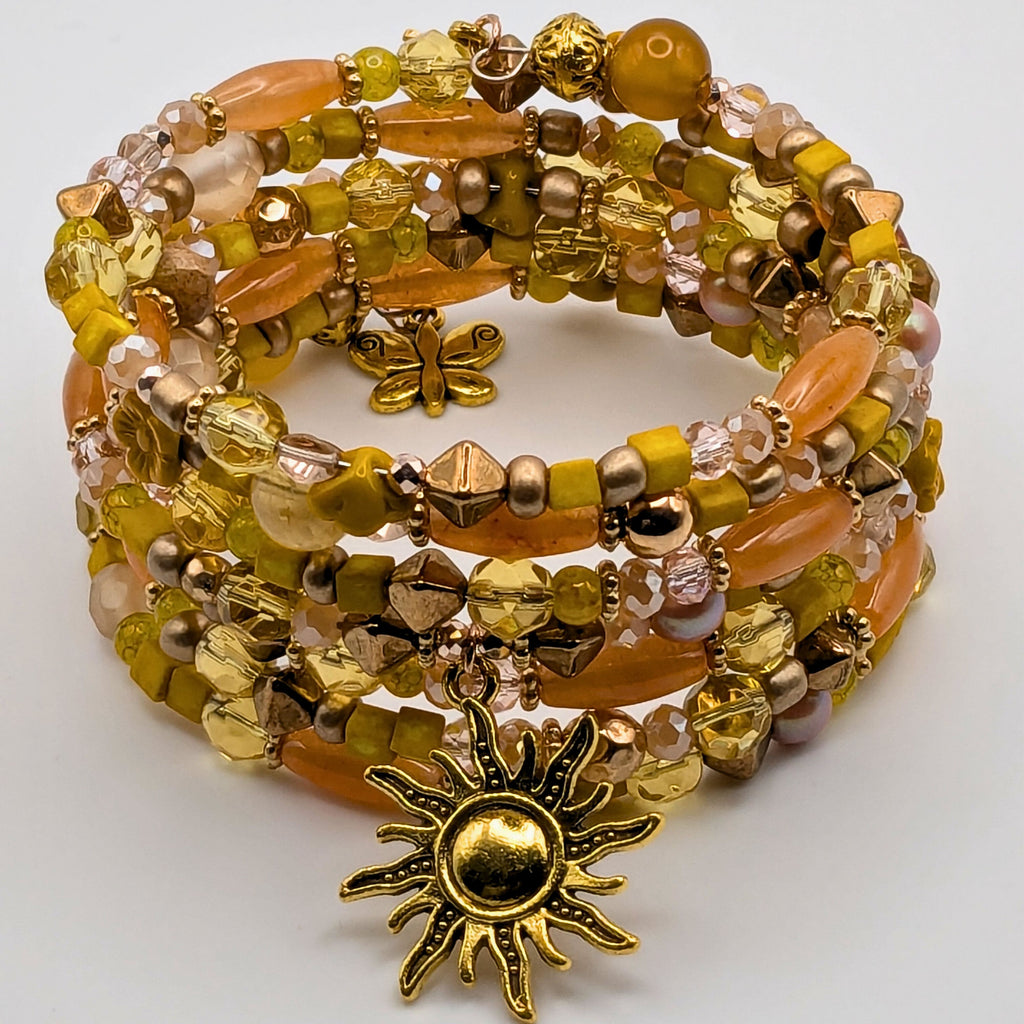 Yellow And Gold Sun Goddess Beaded Cuff Bracelet image 0