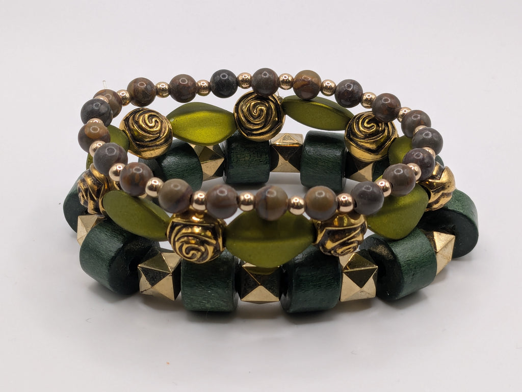 Green Beaded Bracelets for Women Jewelry Boho Beaded 3 Stacked Set image 1