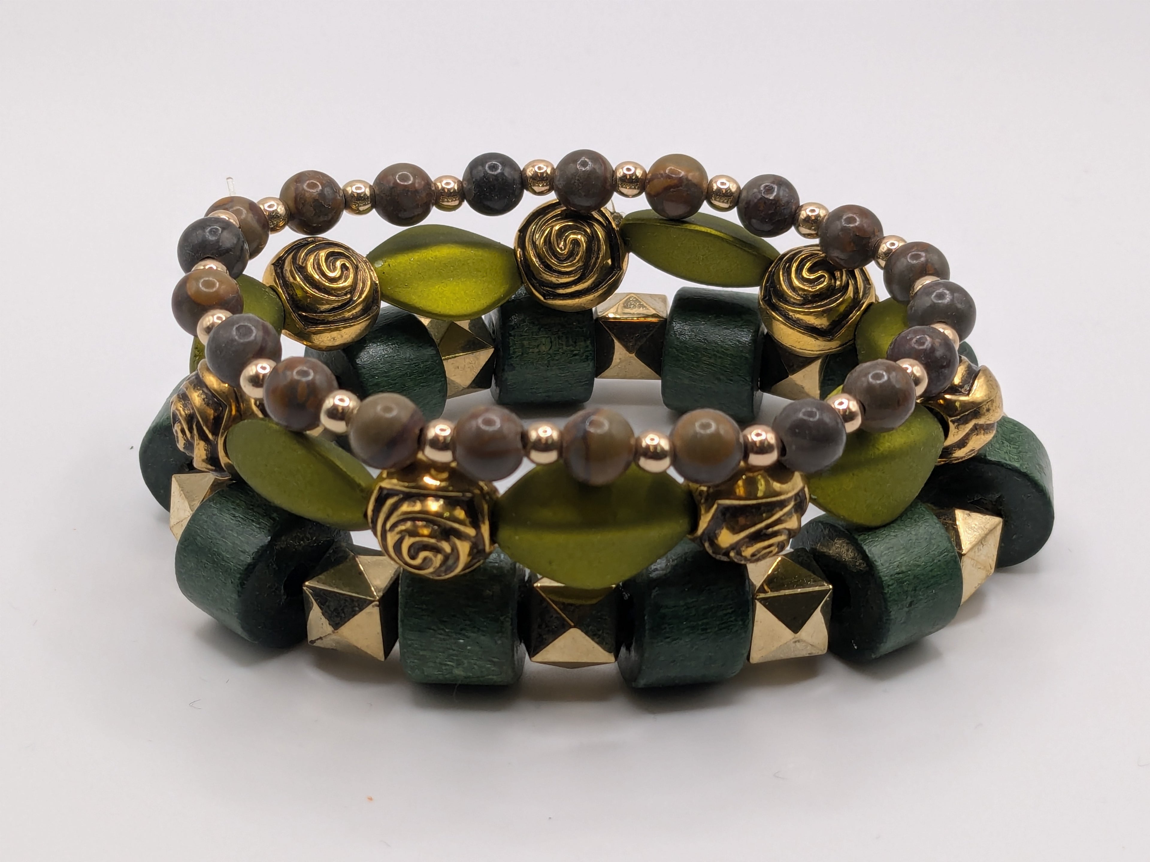 Green Beaded Bracelets for Women Jewelry Boho Beaded 3 Stacked Set image 1