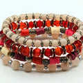 Red And Cream Beaded Bracelets for Women Jewelry Boho Beaded 4 Stacked Set image 0