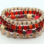 Red And Cream Beaded Bracelets for Women Jewelry Boho Beaded 4 Stacked Set image 0