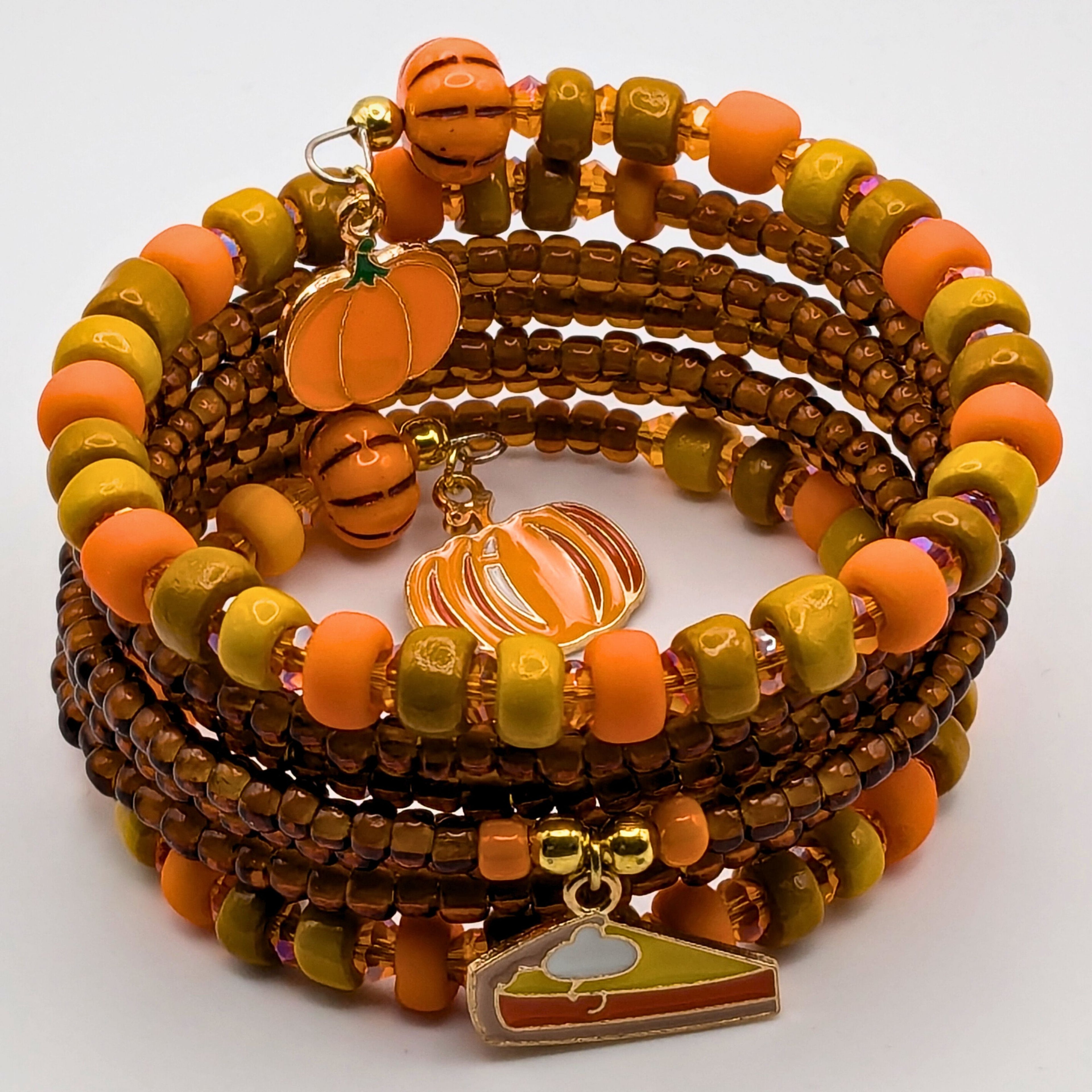 Fall Pumpkin Pie Beaded Cuff Bracelet image 1