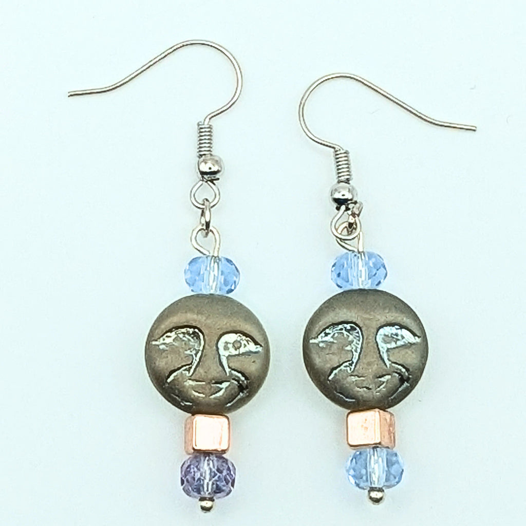 Czech Glass Moon Face Dangle Earrings image 3