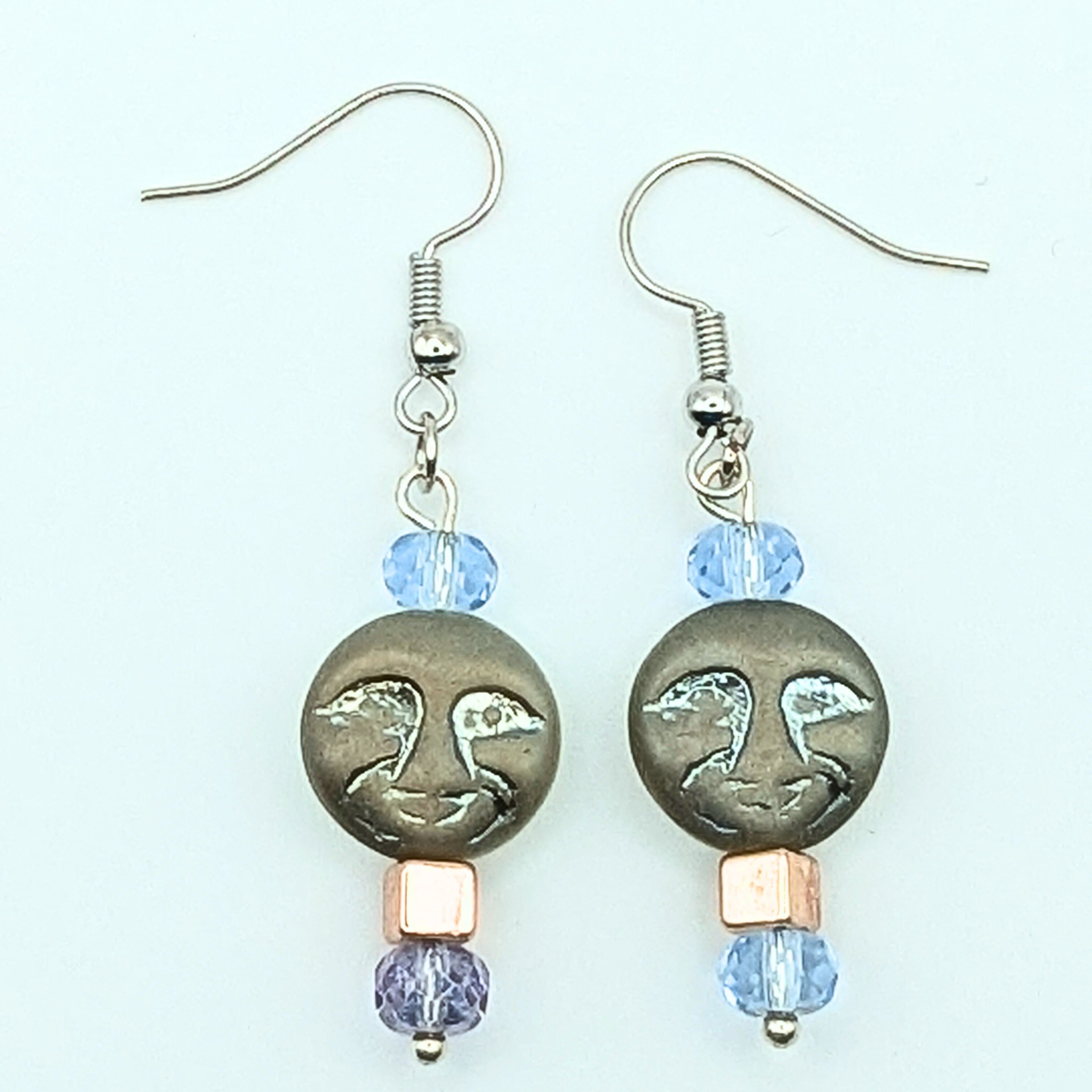 Czech Glass Moon Face Dangle Earrings image 3