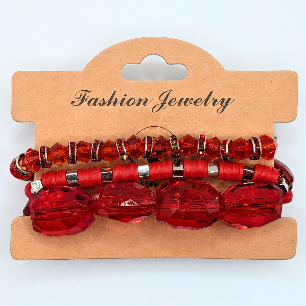 Red Beaded Bracelets for Women Jewelry Boho Beaded 3 Stacked Set image 3