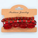 Red Beaded Bracelets for Women Jewelry Boho Beaded 3 Stacked Set image 3