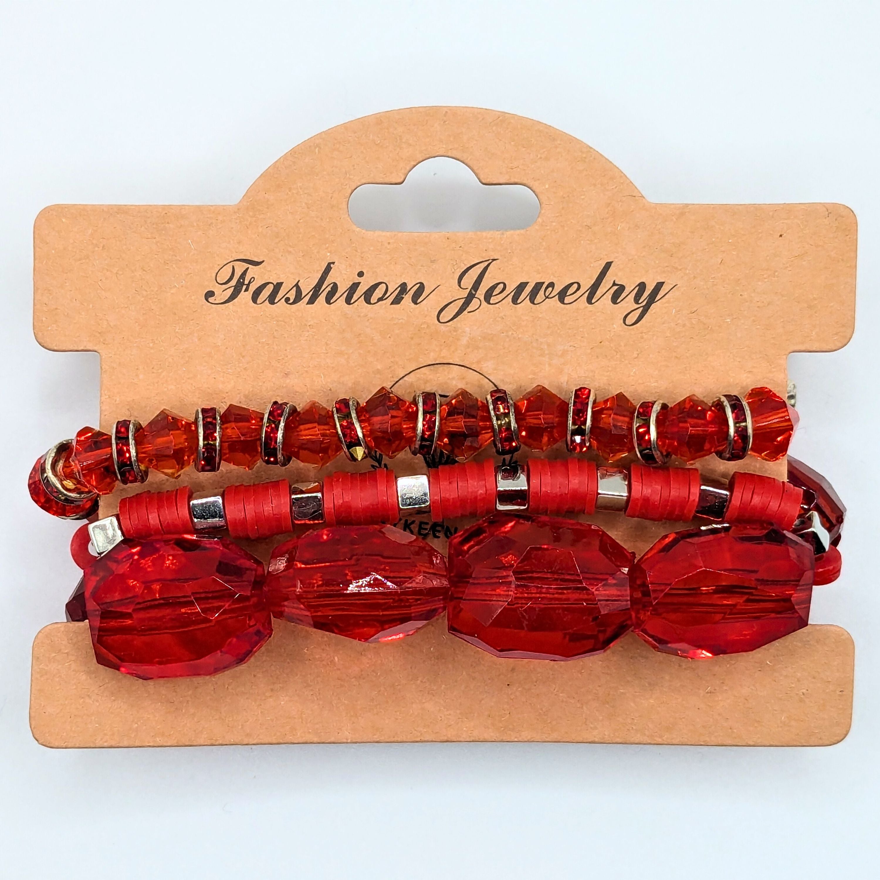 Red Beaded Bracelets for Women Jewelry Boho Beaded 3 Stacked Set image 3