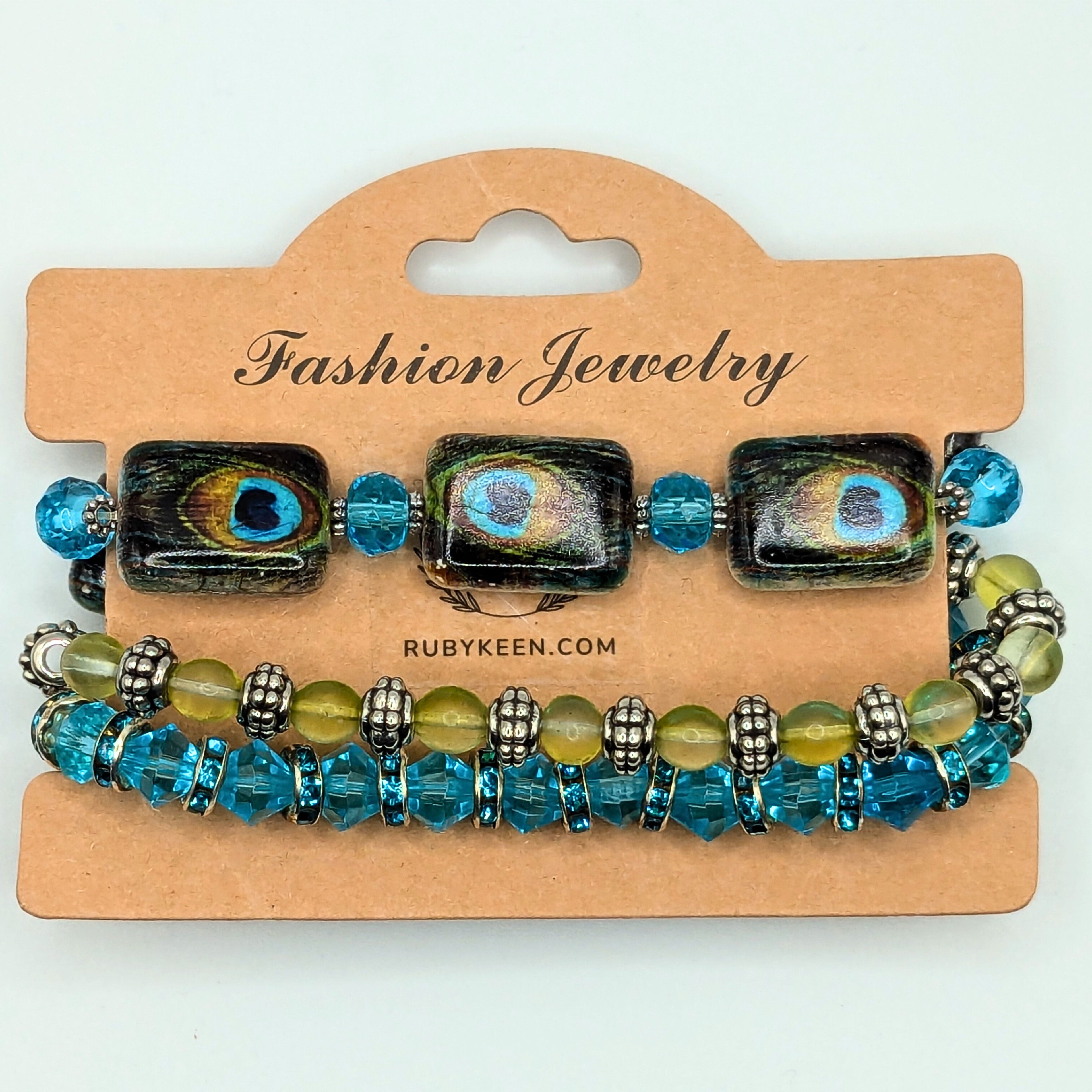 Peacock Beaded Bracelets for Women Jewelry Boho Beaded 3 Stacked Set image 2