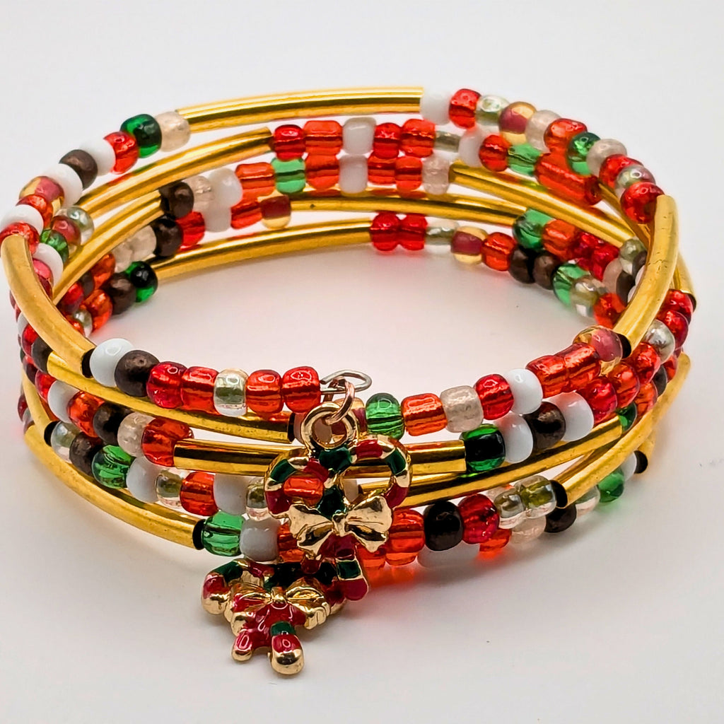 Golden Christmas Beaded Wrap Cuff Bracelet image 3