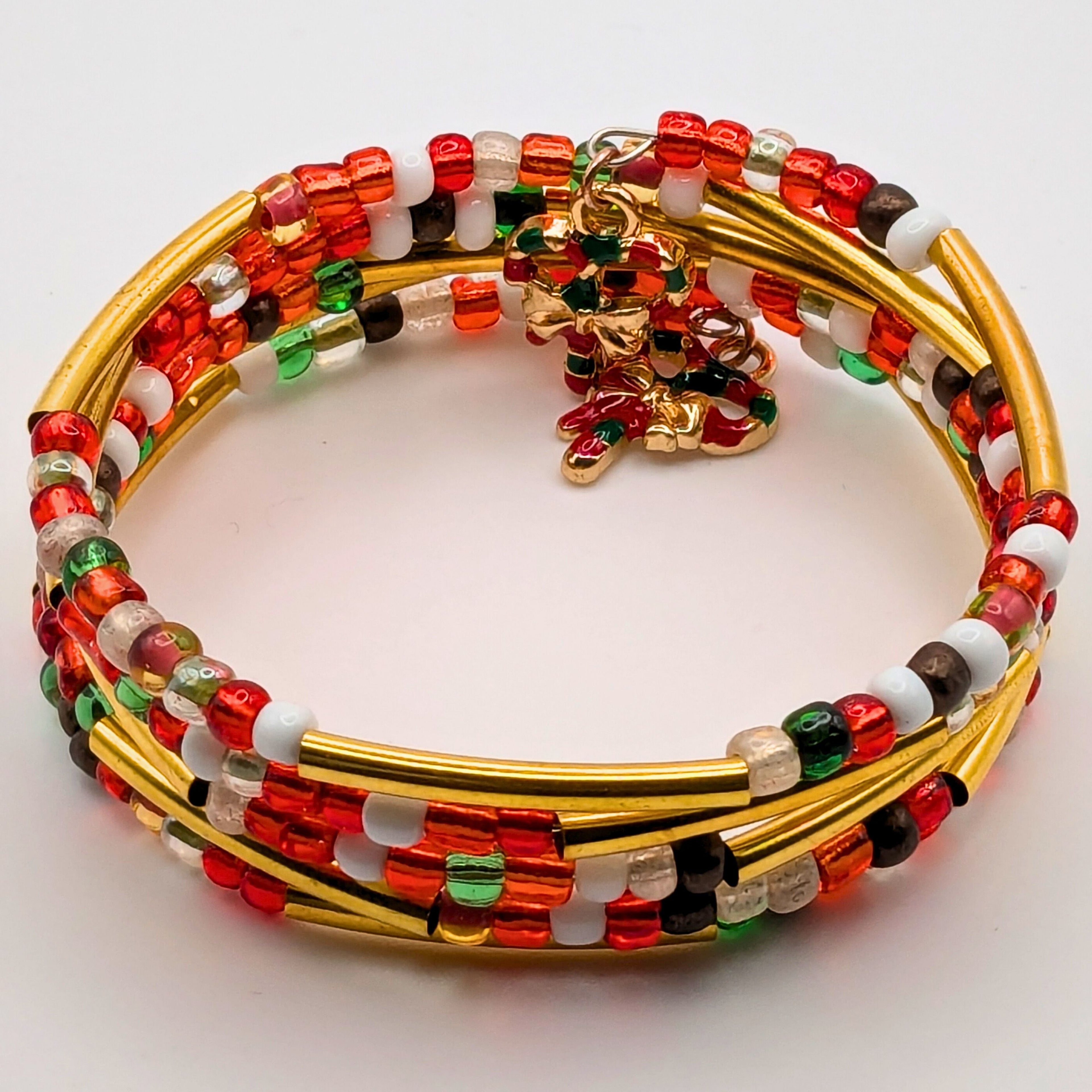 Golden Christmas Beaded Wrap Cuff Bracelet image 2
