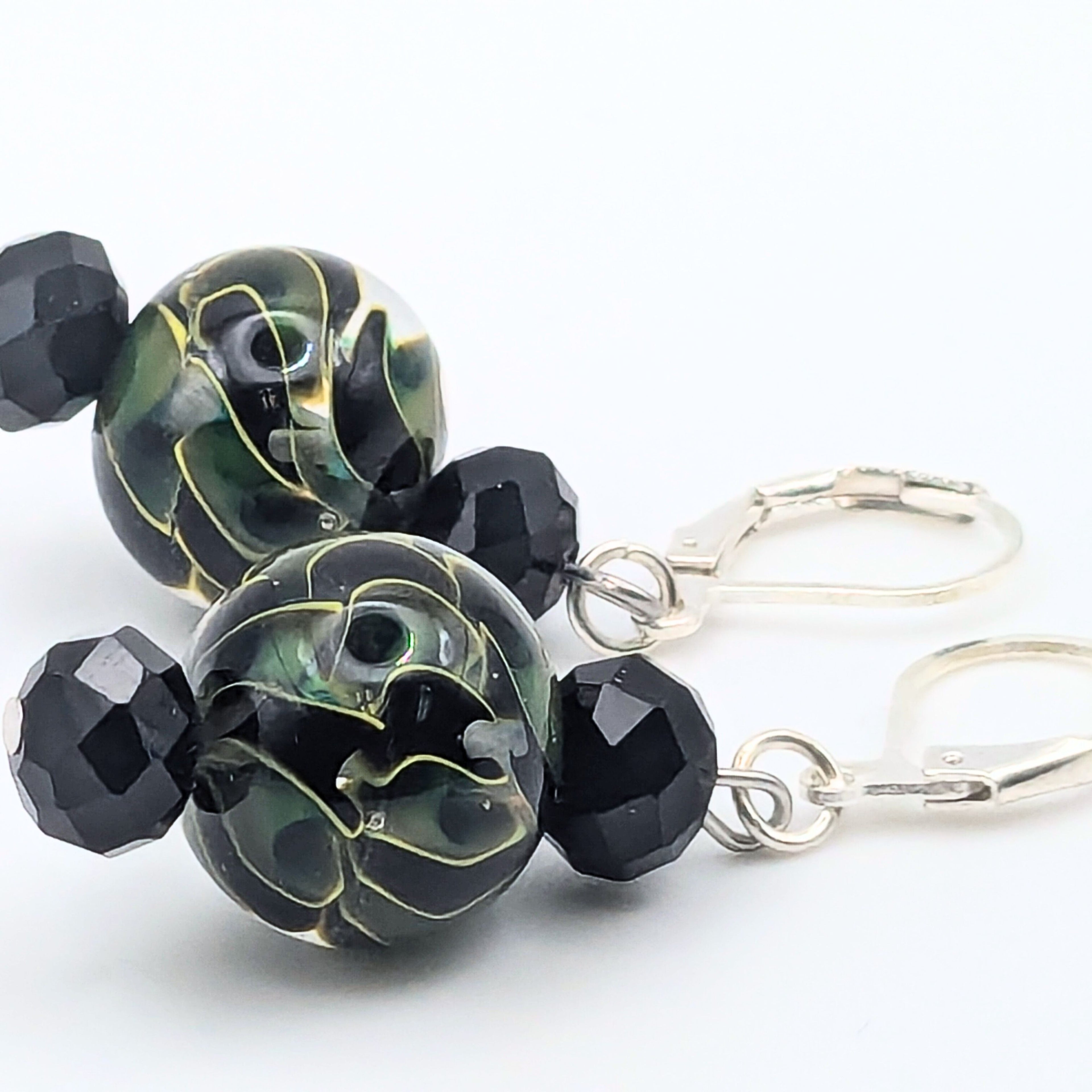 Green And Black Swirl Dangle Earrings image 2