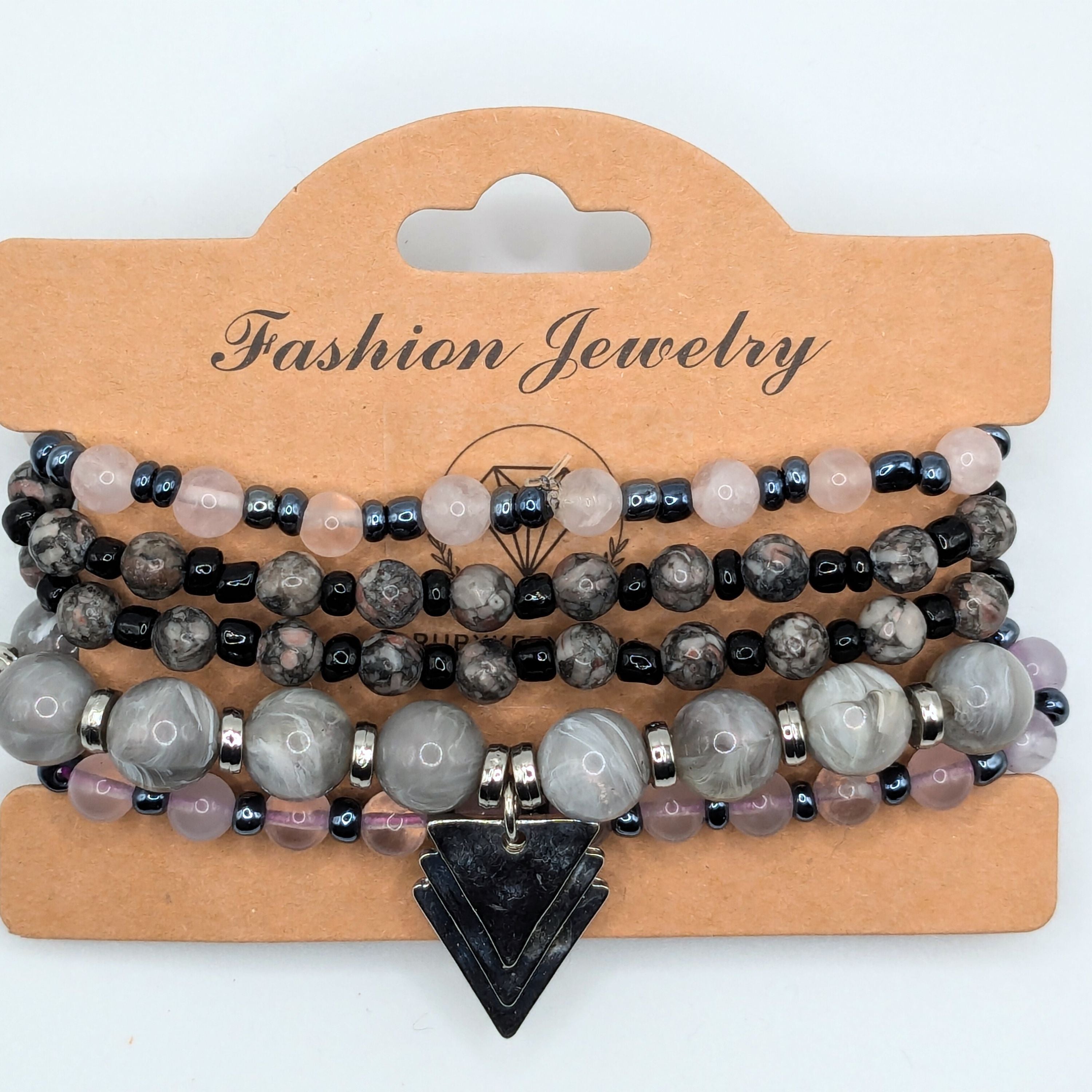 Gemstone Beaded Bracelets for Women Jewelry Boho Beaded 5 Stacked Set image 3