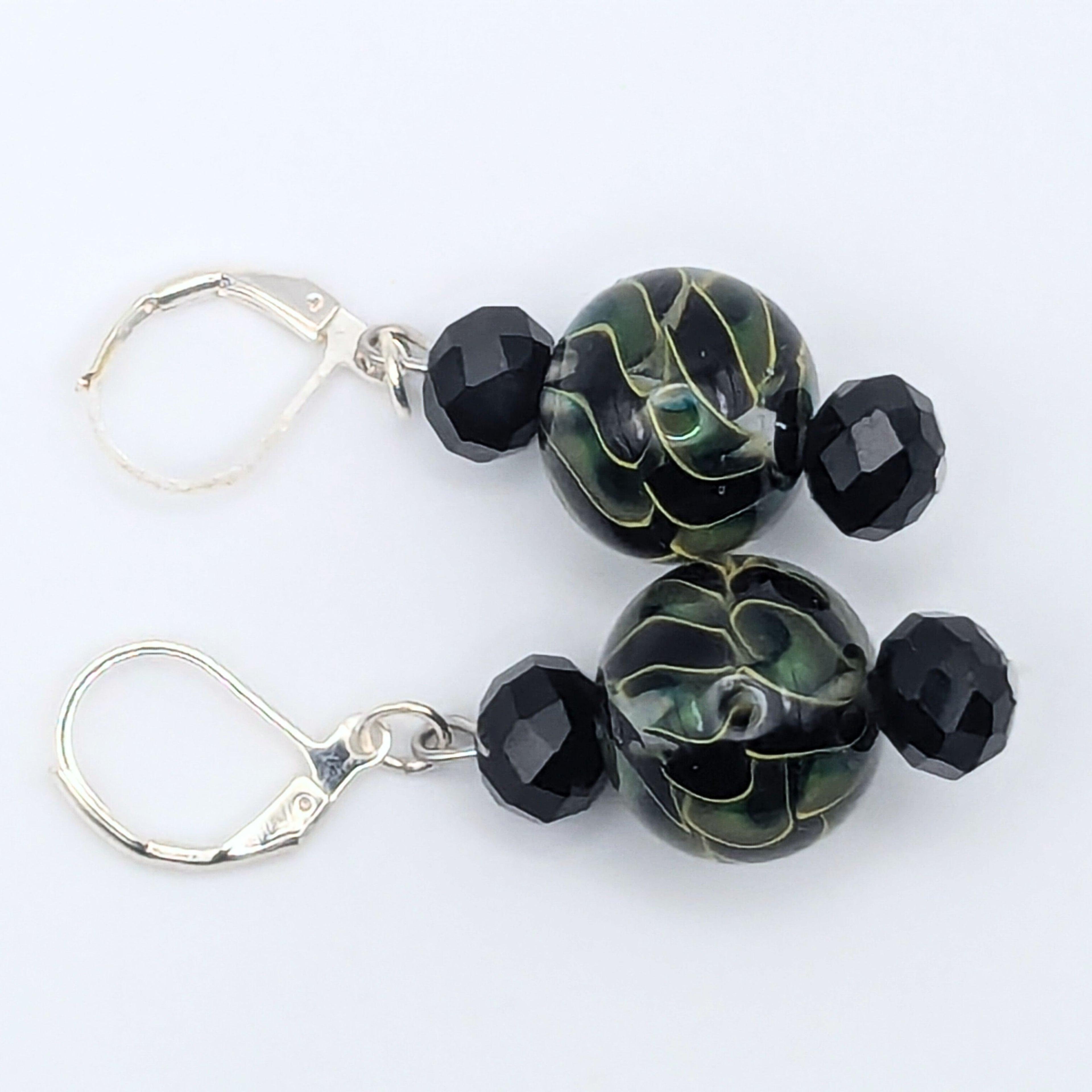 Green And Black Swirl Dangle Earrings image 3