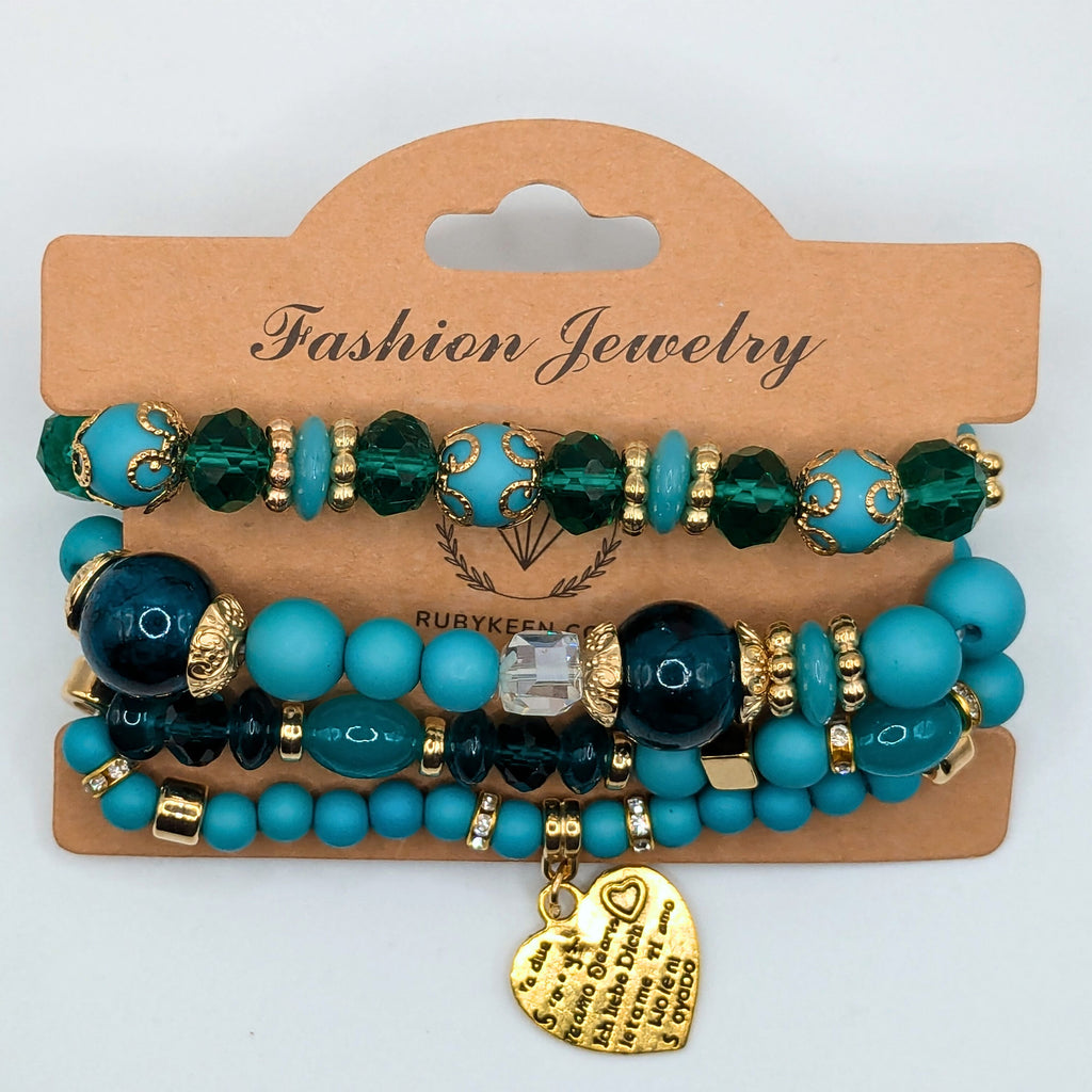 Teal Beaded Bracelets for Women Jewelry Boho Beaded 4 Stacked Set image 1