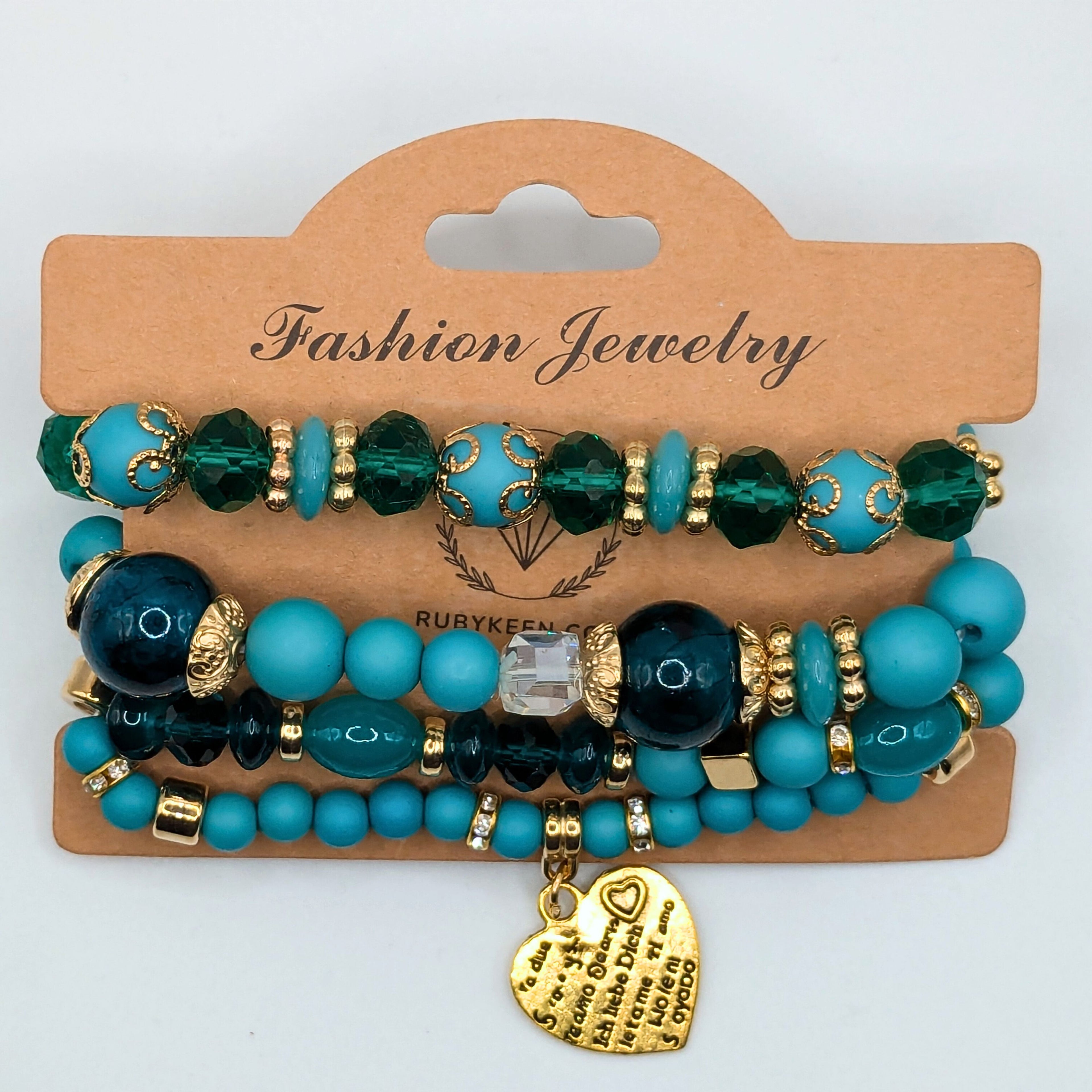 Teal Beaded Bracelets for Women Jewelry Boho Beaded 4 Stacked Set image 1