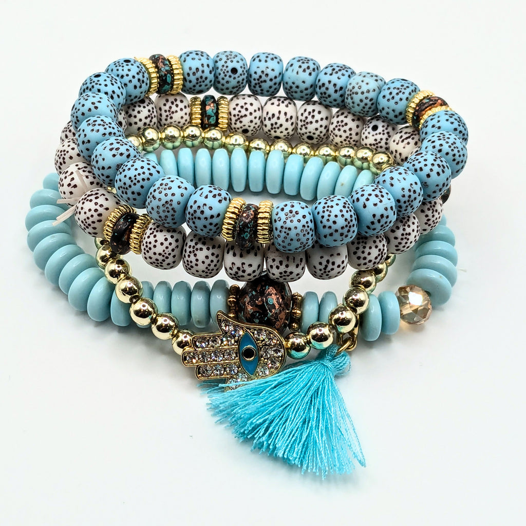 Baby Blue Beaded Bracelets for Women Jewelry Boho Beaded 4 Stacked Set image 2