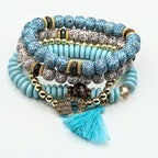 Baby Blue Beaded Bracelets for Women Jewelry Boho Beaded 4 Stacked Set image 2