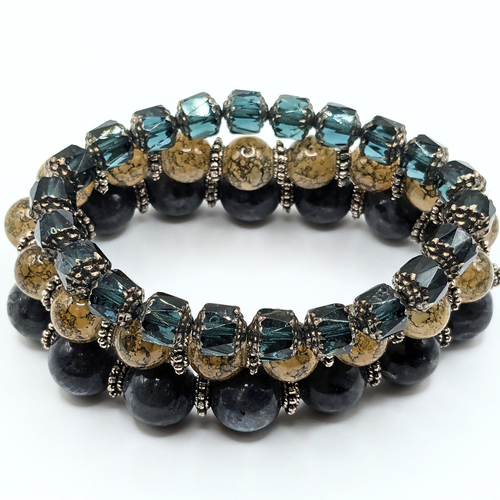 Grey Mix Beaded Bracelets for Women Jewelry Boho Beaded 3 Stacked Set image 3