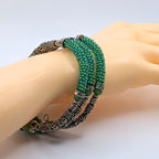 Green Beaded Memory Wire Wrap Bracelet, 3-Layer Seed Bead and Silver-Tone Tube Bead Jewelry