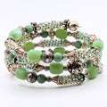 Light Green Woven Seed Bead 3-Layer Memory Wire Cuff Bracelet