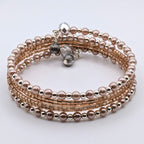 Dainty Pink and Peach Memory Wire Wrap Bracelet, Glass Pearl and Shimmering Beaded Bracelet, Silver-Tone Jewelry
