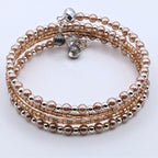 Dainty Pink and Peach Memory Wire Wrap Bracelet, Glass Pearl and Shimmering Beaded Bracelet, Silver-Tone Jewelry